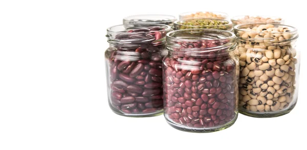 Beans Variety In Mason Jars — Stock Photo, Image