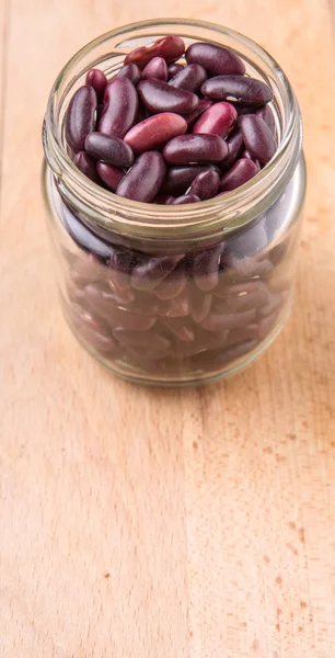 Frijoles Rojos Tarro Albañil Sobre Fondo Madera — Foto de Stock