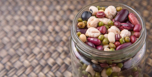 Mix Beans In Mason Jar — 图库照片