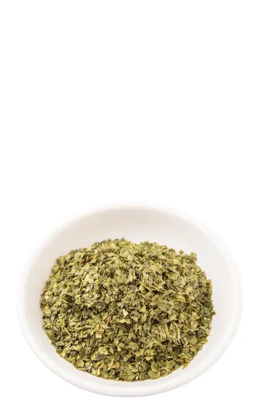 Dried Parsley Herbs White Bowl White Background — Stock Photo, Image
