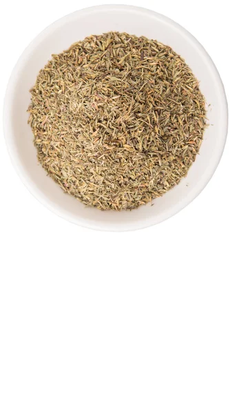 Dried Thyme Herbs White Bowl White Background — Stock Photo, Image