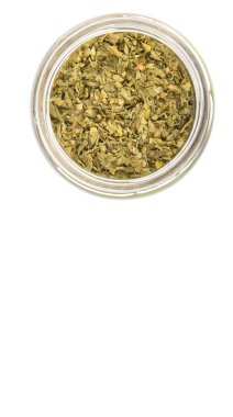 Maydanoz ot bir mason kavanoza beyaz arka plan üzerinde kurutulmuş