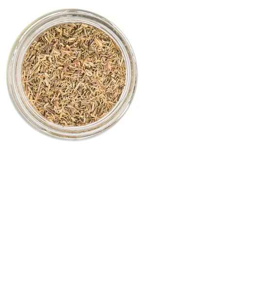 Dried Thyme Herbs Mason Jar White Background — Stock Photo, Image