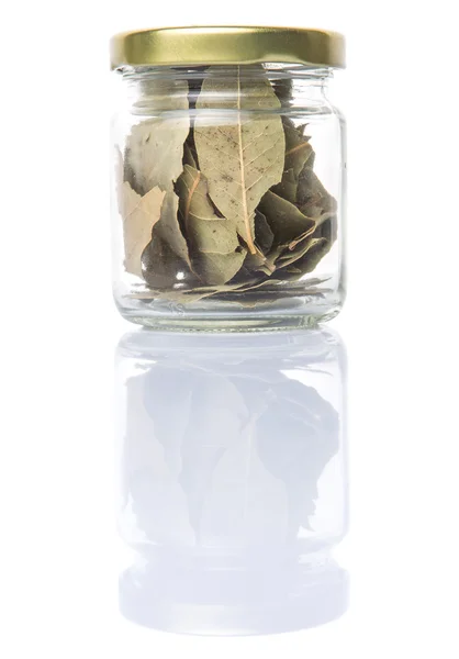 Dried Bay Leaves Herbs Mason Jar White Background Royalty Free Stock Photos