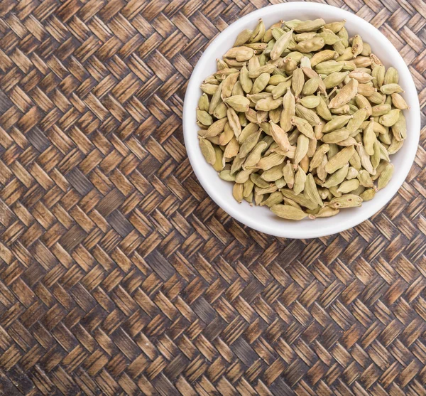 Cardamom Spices In White Bowl — Stock Photo, Image