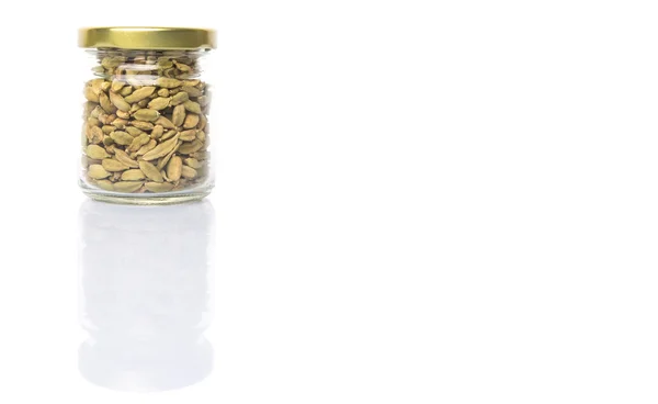 Cardamom Spices Mason Jar White Background — Stock Photo, Image