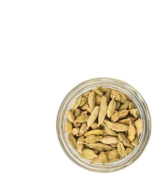 Cardamom Spices Mason Jar White Background — Stock Photo, Image