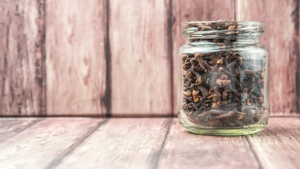 Clove Spice Mason Jar Weathered Wooden Background — Stock Photo, Image