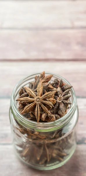 Star Anise Spice Mason Jar Weathered Background — Stock Photo, Image