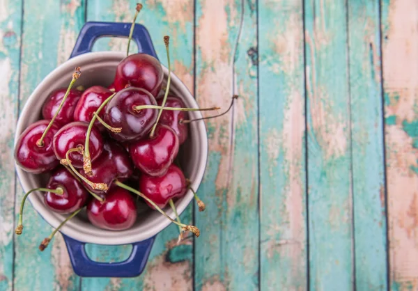 Cherry Fruits In Blue Pot — Stockfoto