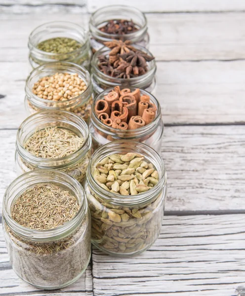 Herbs and Spices In Mason Jars — 图库照片