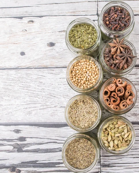 Herbs and Spices In Mason Jars — Stock Photo, Image