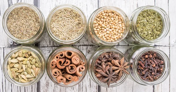 Herbs and Spices In Mason Jars — 图库照片