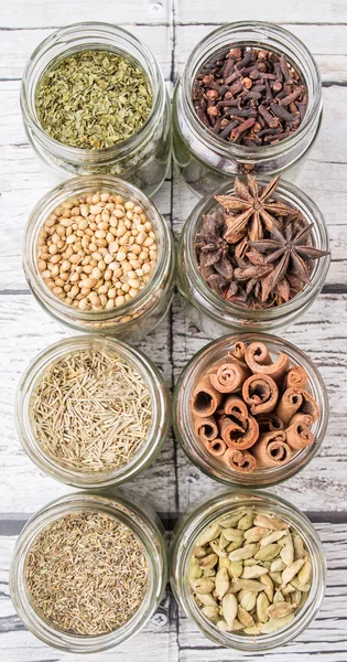 Herbs and Spices In Mason Jars — 图库照片