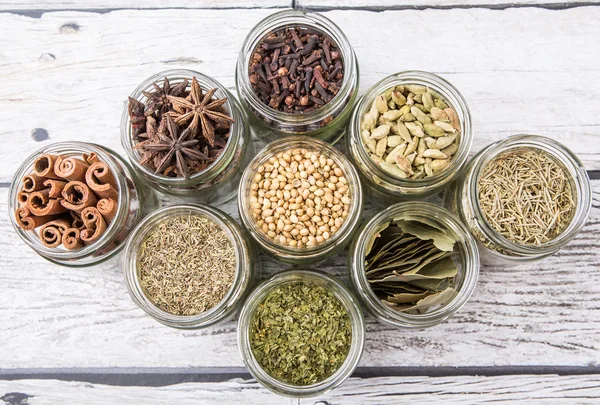 Herbs and Spices In Mason Jars — Stockfoto