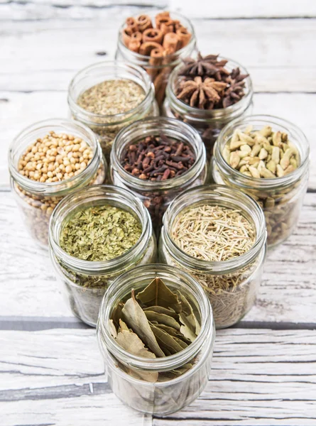 Herbs and Spices In Mason Jars — Stock Photo, Image