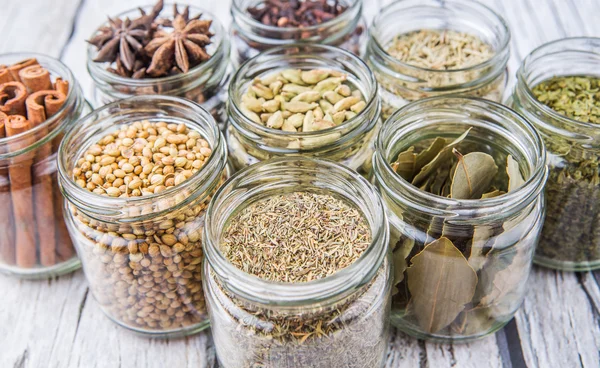 Herbs and Spices In Mason Jars — Stock Photo, Image