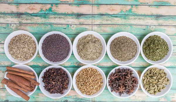 Herbs and  And Spices in White Bowl — Stock Photo, Image