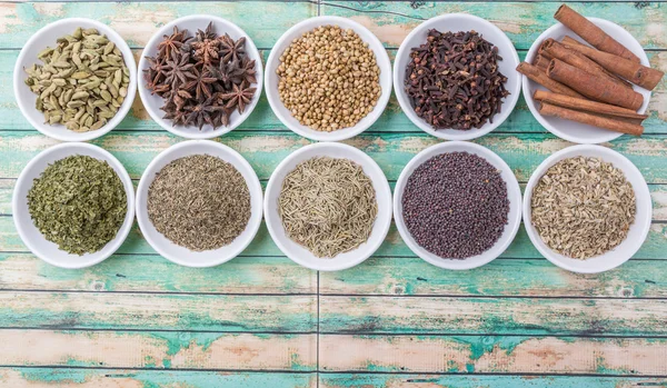 Herbs and  And Spices in White Bowl — Stock Photo, Image