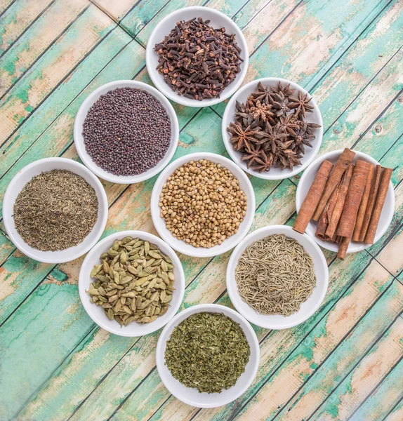 Herbs and  And Spices in White Bowl — Stock Photo, Image