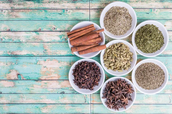 Herbs and  And Spices in White Bowl — Stock Photo, Image