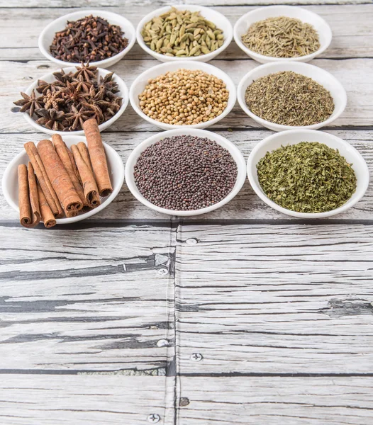 Herbs and  And Spices in White Bowl — Stock Photo, Image