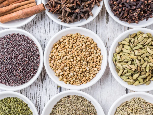 Herbs and  And Spices in White Bowl — Stock Photo, Image