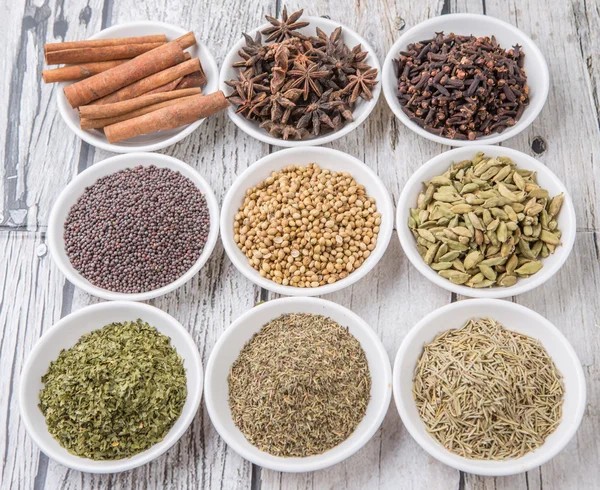 Herbs and  And Spices in White Bowl — Stock Photo, Image