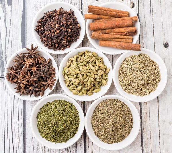 Herbs and  And Spices in White Bowl — Stock Photo, Image