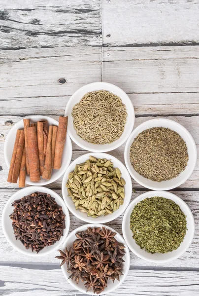 Herbs and  And Spices in White Bowl — Stock Photo, Image