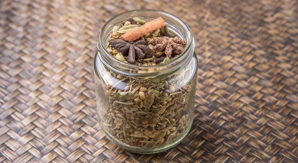 Mix Herbs And Spices In Mason Jar — Stock Photo, Image