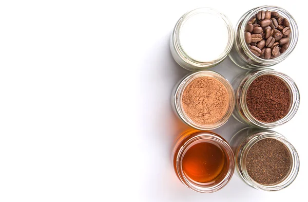 Coffee Beans Coffee Powder Creamer Cocoa Powder Honey Processed Tea — Stock Photo, Image