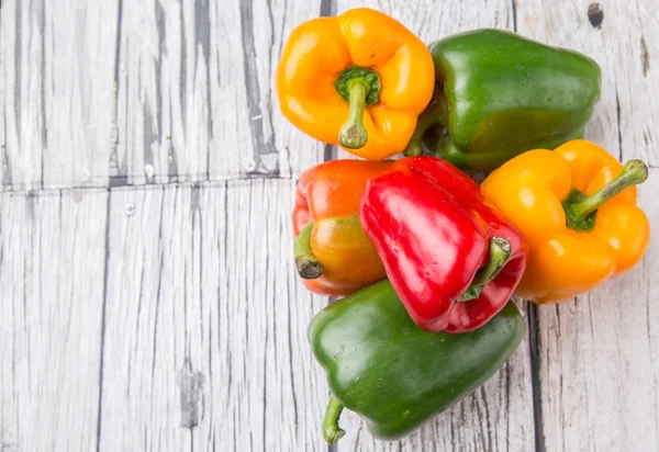 Fresh Colorful Bell Peppers Rustic Wooden Background — Stock Photo, Image