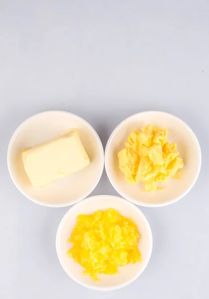 Bloque Mantequilla Margarina Ghee Tazones Blancos — Foto de Stock