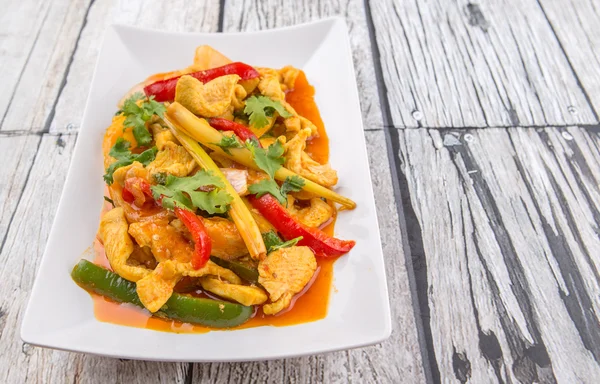 Malaysian Traditional Dish Ayam Paprik Spicy Stir Fry Chicken White — Stock Photo, Image