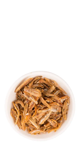 Deep Fried Anchovies White Bowl White Background — Stock Photo, Image