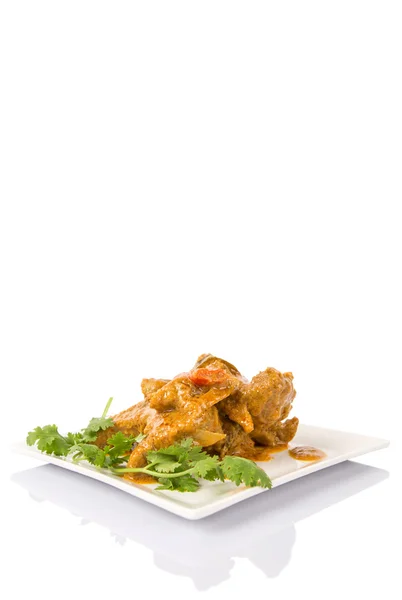 Agnello Curry Piatto Bianco Sfondo Bianco — Foto Stock