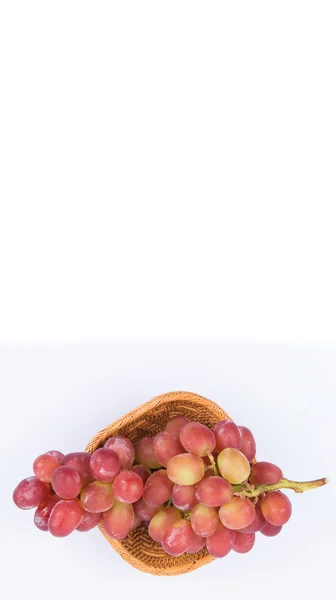 Bunch Red Grapes Fruit Wicker Bowl White Background — Stock Photo, Image