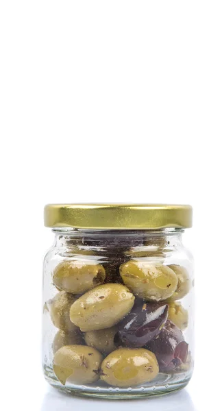 Ingemaakte Olijf Een Mason Jar Witte Achtergrond — Stockfoto