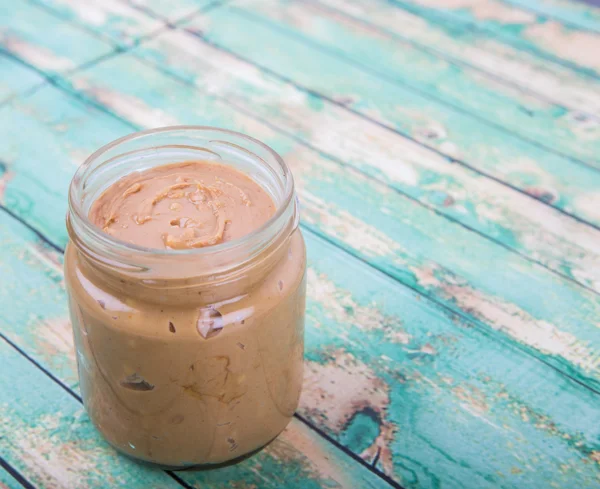Peanut Butter In Mason Jar — Stock Photo, Image