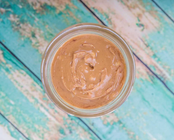 Peanut Butter In Mason Jar — Stock Photo, Image