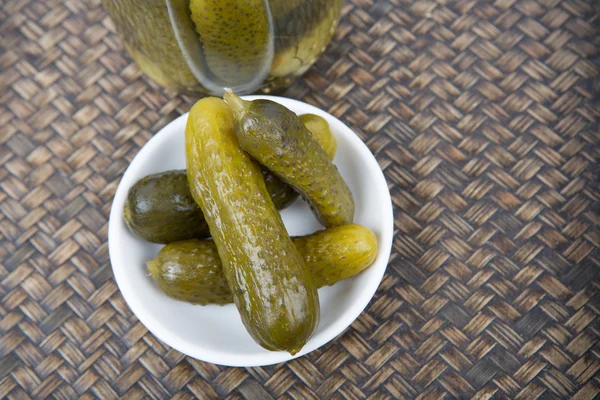 Dill Pickles In White Bowl — Stock Photo, Image