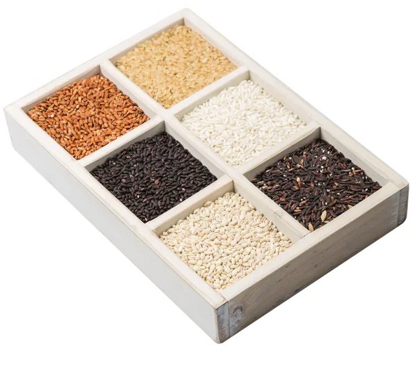 Рис и просо в коробке — стоковое фото
