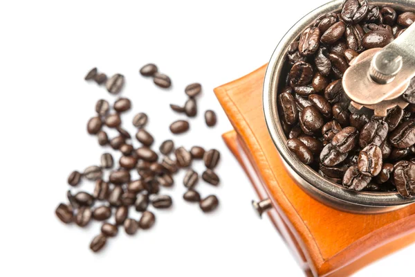 Grão de café e moinho de café — Fotografia de Stock