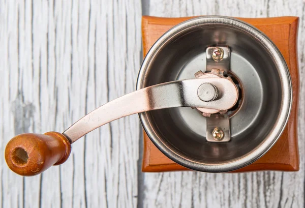 Coffee Mill Wooden Background — Stock Photo, Image