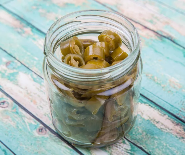 Nakládané Chili v Mason Jar — Stock fotografie