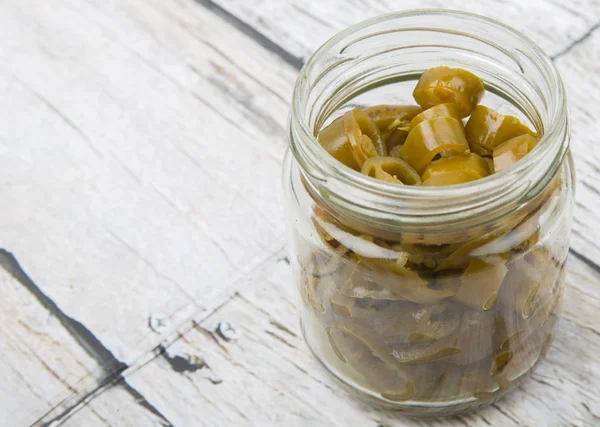 Nakládané Chili v Mason Jar — Stock fotografie