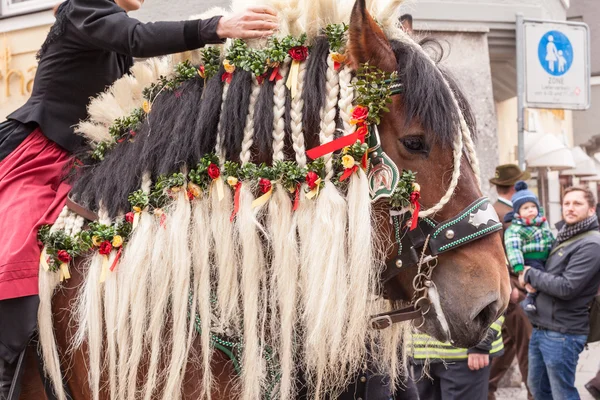 Traunstein, Deutschland, Baviera, 06 de abril, cavalo decorado pelo passeio de Georgi em Traunstein — Fotografia de Stock