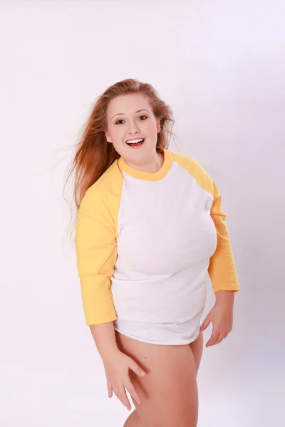 Gömbölyű szőke lány póló — Stock Fotó