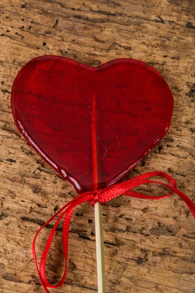 Heart Shaped Candy Wooden Table Stock Photo